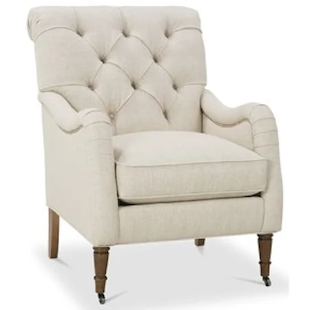 Traditional Button-Tufted Chair with Nailheads and Casters